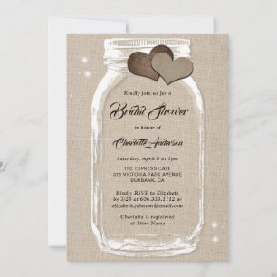 Rustic Country Burlap Mason Jar Bridal Shower Invitation