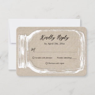 Rustic Country Burlap Mason Jar Wedding RSVP