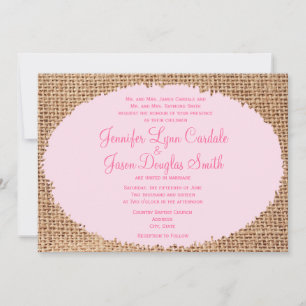 Rustic Country Burlap Pink Wedding Invitations