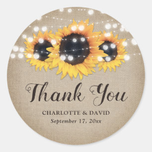 Rustic Country Burlap Sunflower Wedding Favour Classic Round Sticker