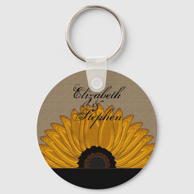 .Rustic Country Burlap Sunflower Wedding Favours Keychain (Front)