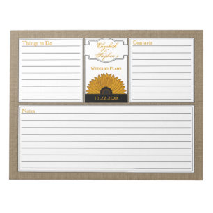 .Rustic Country Burlap Sunflower Wedding Planner Notepad