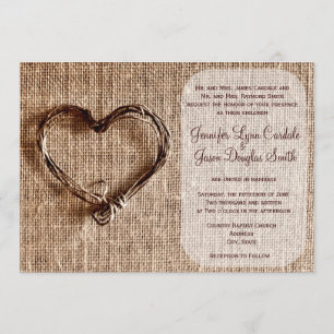 Rustic Country Burlap Twine Heart Wedding Invite