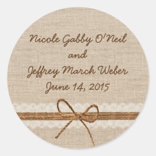 Rustic Country Burlap Twine Wedding Classic Round Sticker