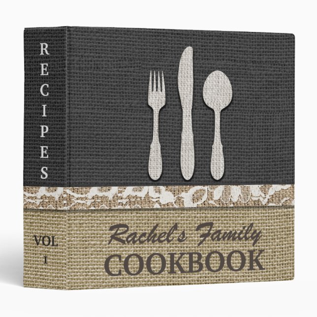 Rustic Country Burlap Vintage Recipe Cookbook Binder (Front/Spine)