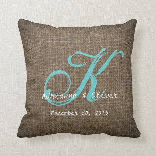 Rustic Country Burlap Wedding Monogram Keepsake Throw Pillow