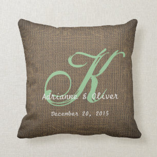Rustic Country Burlap Wedding Monogram Keepsake Throw Pillow
