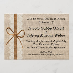 Rustic Country Burlap Wedding Rehearsal Dinner Invitation