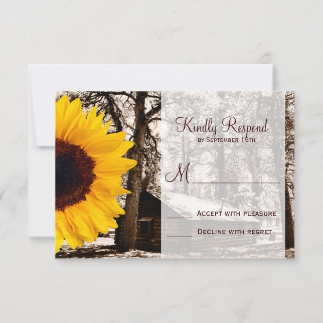Rustic Country Cabin Sunflower Wedding RSVP Cards (Front)