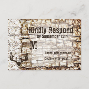 Rustic Country Camo Hunting Antlers Wedding RSVP Card