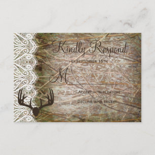 Rustic Country Camo Hunting Antlers Wedding RSVP Card