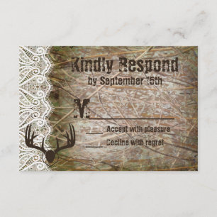 Rustic Country Camo Hunting Antlers Wedding RSVP Card