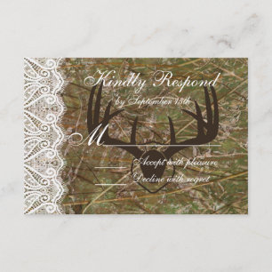 Rustic Country Camo Hunting Antlers Wedding RSVP Card