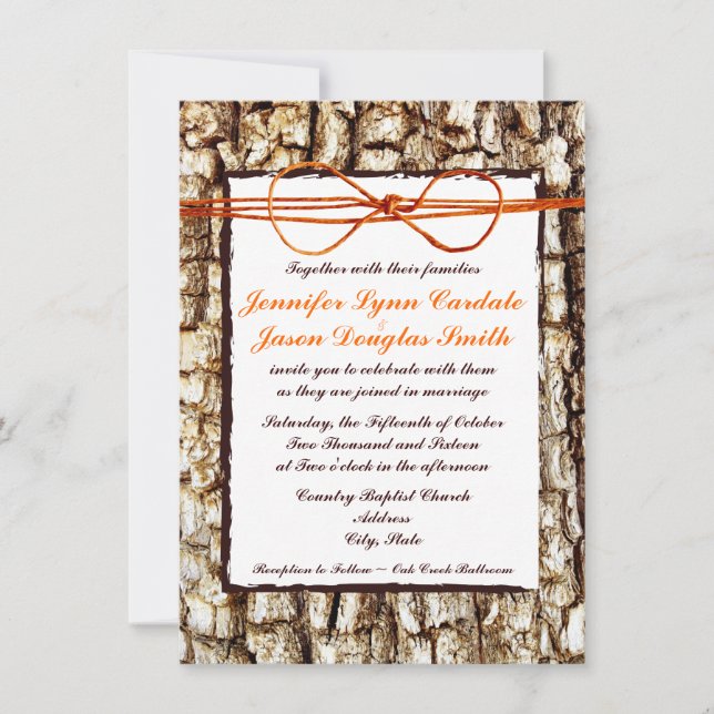 Rustic Country Camo Orange Bow Wedding Invitations (Front)