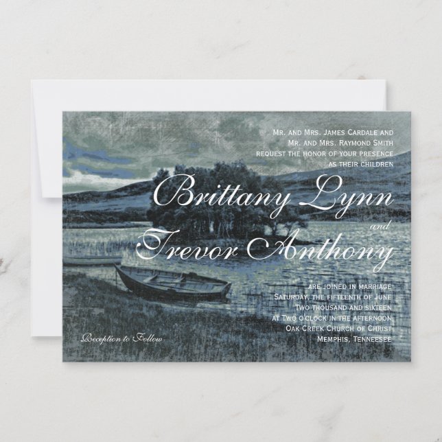 Rustic Country Canoe Boat Lake Wedding Invitations (Front)