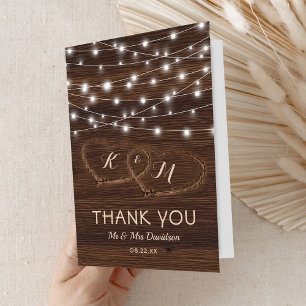 Rustic Country Carved Wood Heart Thank You Card