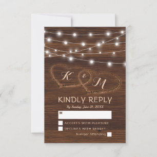 Rustic Country Carved Wood Heart Wedding RSVP Card