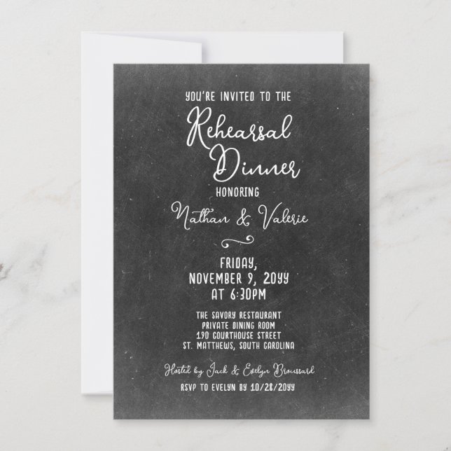Rustic Country Chalkboard Fall Rehearsal Dinner Invitation (Front)