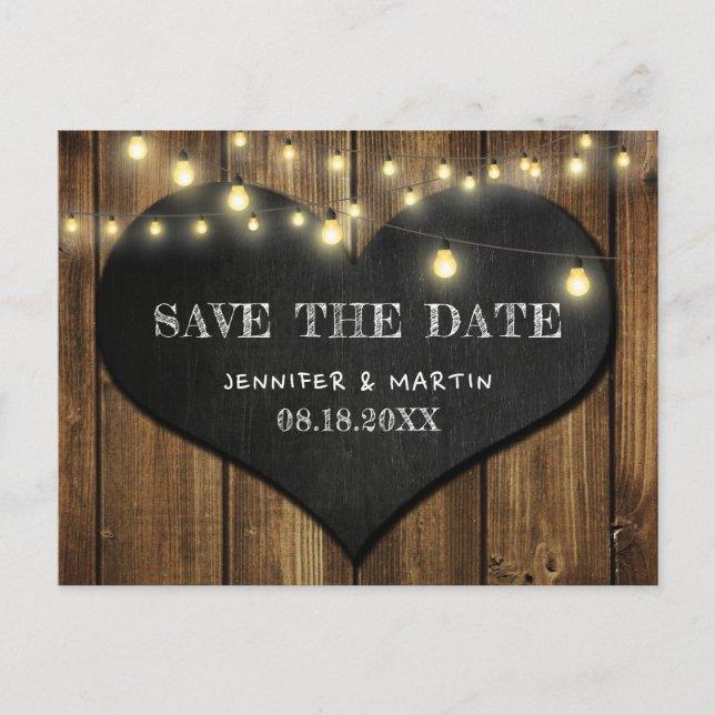Rustic Country Chalkboard Heart Save The Date Announcement Postcard (Front)