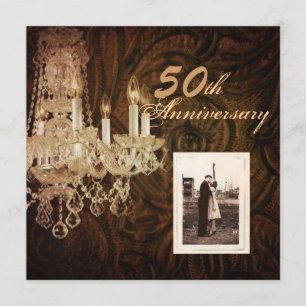 rustic country chandelier 50th wedding anniversary invitation