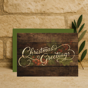 Rustic Country Charming Wooden Painted Christmas Holiday Card