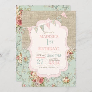 Rustic Country Chic Burlap Lace Shabby Floral Invitation