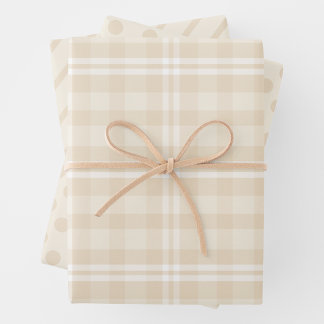 Rustic Country Chic Cream Plaid, Dots & Stripes Wrapping Paper Sheet