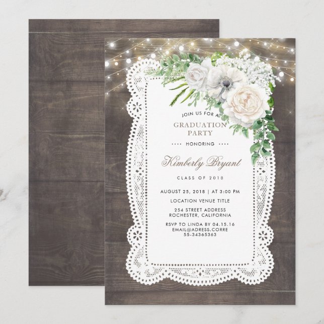 Rustic Country Chic Floral Graduation Party Invitation (Front/Back)