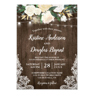 Rustic Country Chic Floral String Lights Wedding Card Rustic Country Chic Floral String Lights Wedding Card
