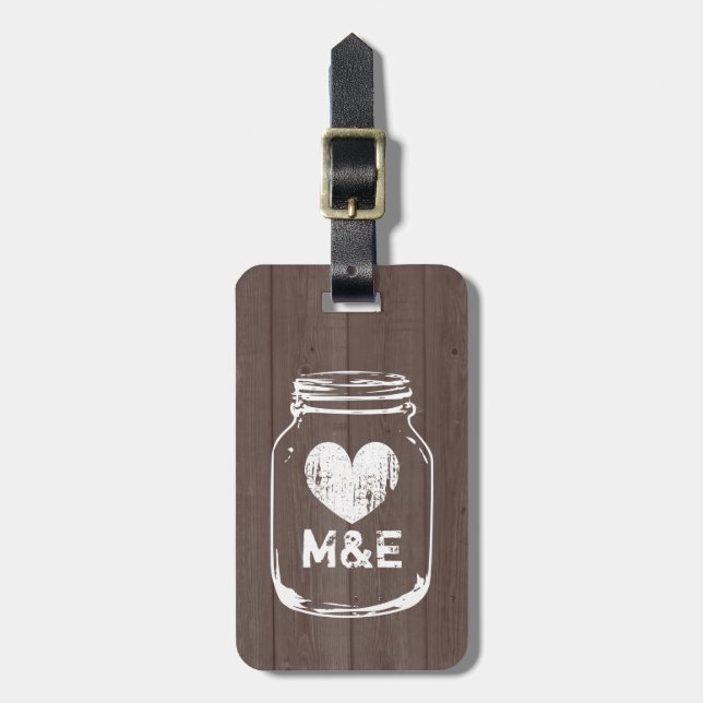 Rustic country chic mason jar travel luggage tag (Front Vertical)