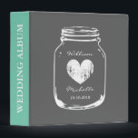 Rustic country chic mason jar wedding album binder<br><div class="desc">Rustic country chic mason jar wedding photo album binder book. Personalized organizer with monogram or name of bride and groom / newly weds / just married couple. Elegant design with script typography and weathered heart icon. Faded love symbol in glass jar with names and date of marriage. Cute vintage design...</div>