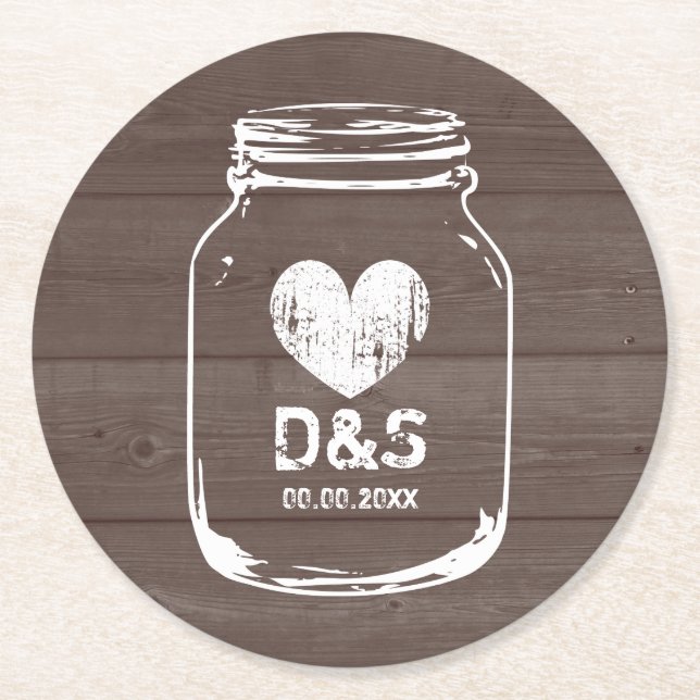 Rustic country chic mason jar wedding coasters (Front)