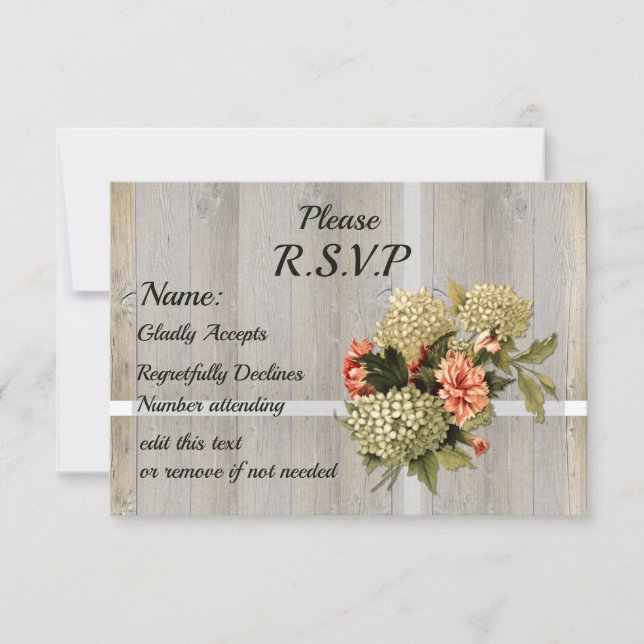 Rustic Country Chic, Old Wood and Flowers RSVP (Front)