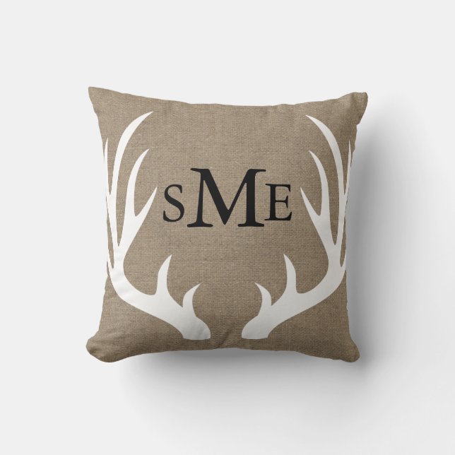 Rustic Country Chic White Deer Antlers Throw Pillow (Front)