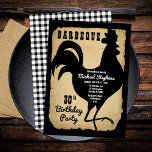 Rustic Country Chicken BBQ 30th Birthday Party Invitation<br><div class="desc">Rustic farmhouse style with aged,  torn paper look and black and white buffalo checks as backgrounds for a black rooster silhouette "BARBEQUE" Birthday Party design by Holiday Hearts Designs (rights reserved).</div>