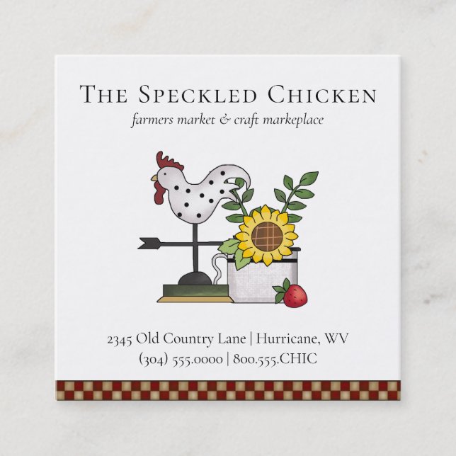 Rustic Country Chicken Rooster QR code  Square Business Card (Front)