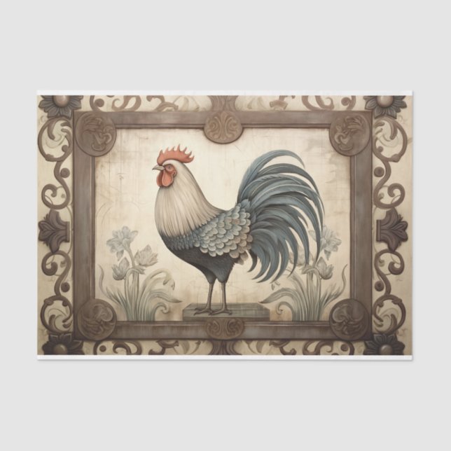 Rustic Country Chickens Decoupage Tissue Paper (Front)
