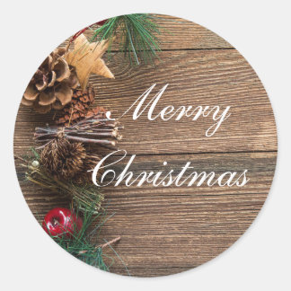 Rustic Country Christmas Classic Round Sticker