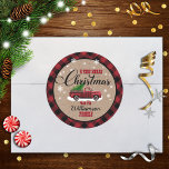 Rustic Country Christmas Gift Tag Sticker<br><div class="desc">Fun,  classic red buffalo plaid and vintage red truck design for these Christmas stickers</div>