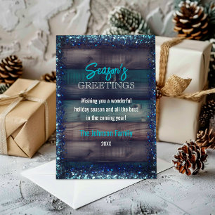 Rustic Country Christmas Holiday blue glitter Card