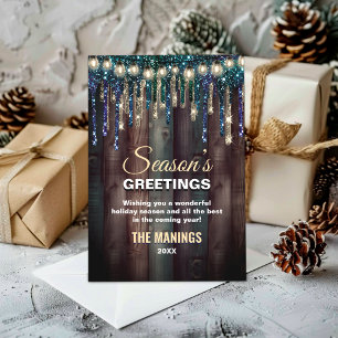 Rustic Country Christmas Holiday Blue glitter drip Card
