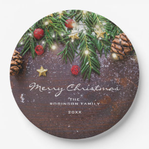 Rustic Country Christmas Holiday Party Paper Plate