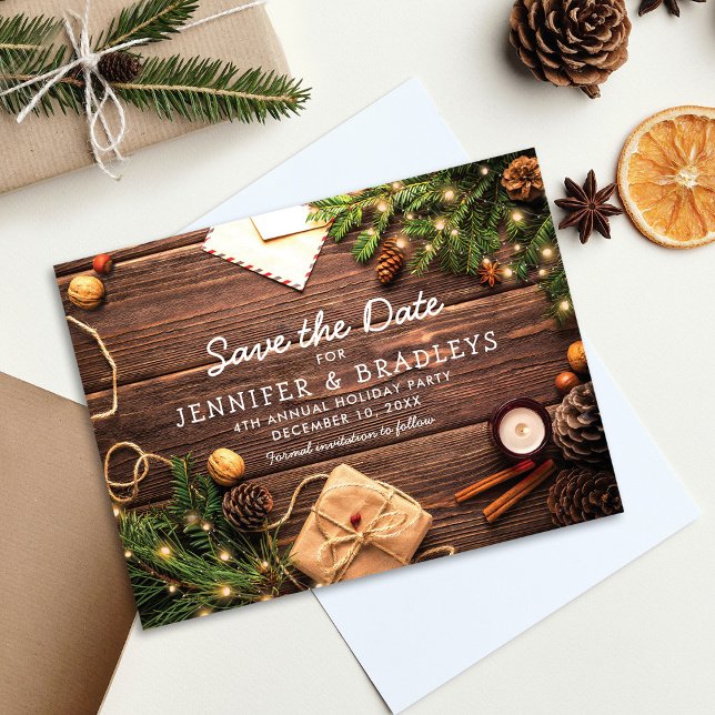 Rustic Country Christmas Holiday Save the Date Announcement Postcard (Creator Uploaded)