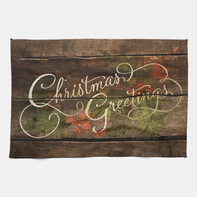Rustic Country Christmas Kitchen Towel (Horizontal)