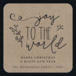 Rustic Country Christmas Kraft Personalized  Square Sticker<br><div class="desc">Rustic Country Christmas Kraft Personalized Sticker.  Sticker  features a rustic Kraft background,  hand lettered typography that reads "Joy to the World." Custom tag  reads "Merry Christmas and Happy New Year",  however you to can edit it to whatever you like. Tag  is personalized with your family name and year.</div>