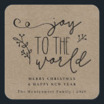 Rustic Country Christmas Kraft Personalized  Square Sticker<br><div class="desc">Rustic Country Christmas Kraft Personalized Sticker.  Sticker  features a rustic Kraft background,  hand lettered typography that reads "Joy to the World." Custom tag  reads "Merry Christmas and Happy New Year",  however you to can edit it to whatever you like. Tag  is personalized with your family name and year.</div>