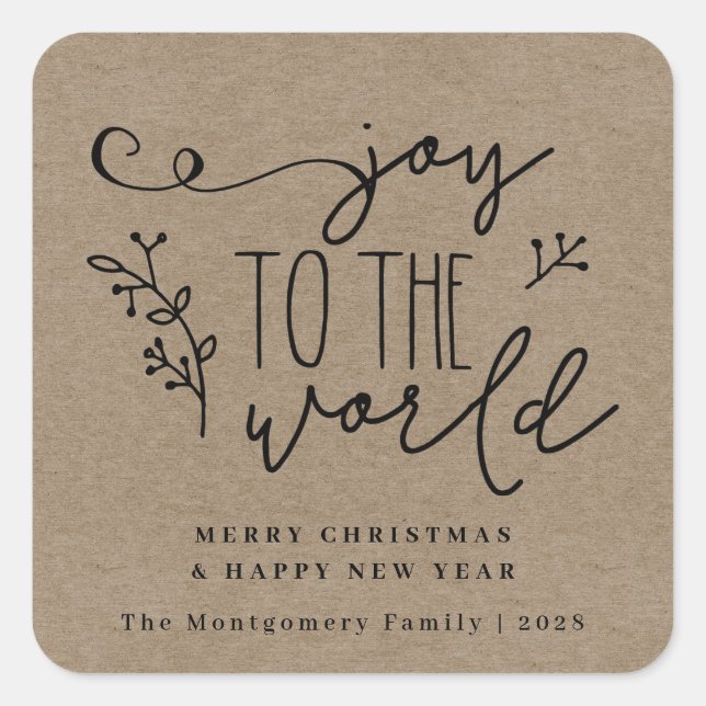 Rustic Country Christmas Kraft Personalized  Square Sticker (Front)