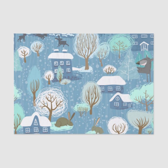 Rustic Country Christmas Light Blue & White Tissue Paper (Front)