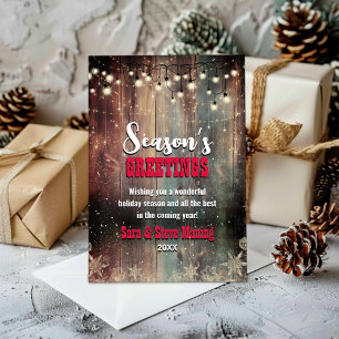 Rustic Country Christmas light snowflakes greeting Holiday Card