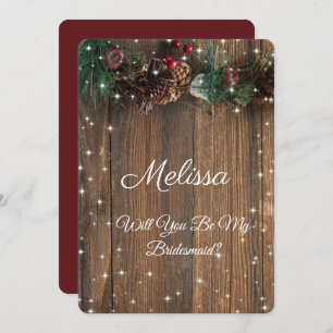 Rustic Country Christmas Pine Garland Wood Snow In Invitation